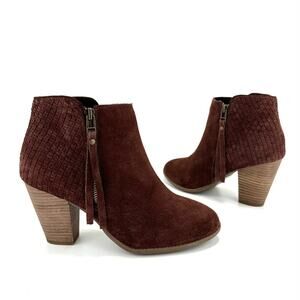 Sole Society Zada Women Red Wine Ankle Boot Size 8.5 Suede Cuban Heel Almond Toe